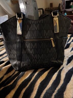 Michael Kors Black Monogram Tote with Gold Hardware